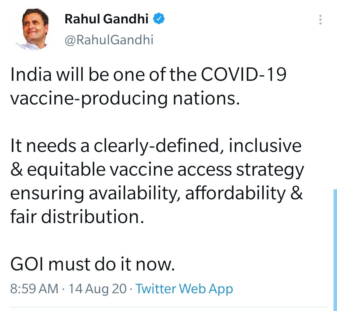 We would have had a vaccine distribution strategy in August 2020 itself if  @RahulGandhi was PM!!!