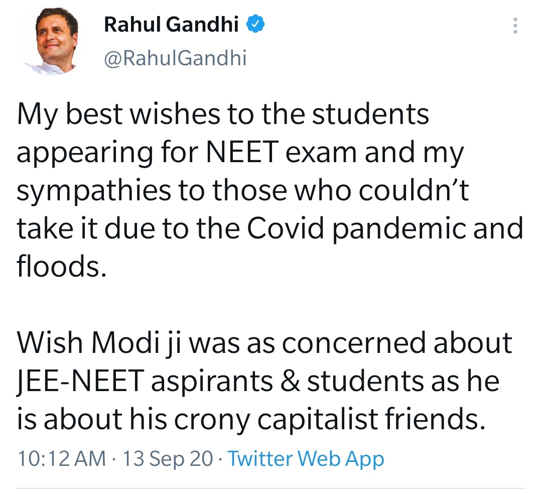 Had  @RahulGandhi been PM, the JEE-NEET exam would be held differently. Not by ignoring the anxieties of students, and putting lacks of students and their families at risk.