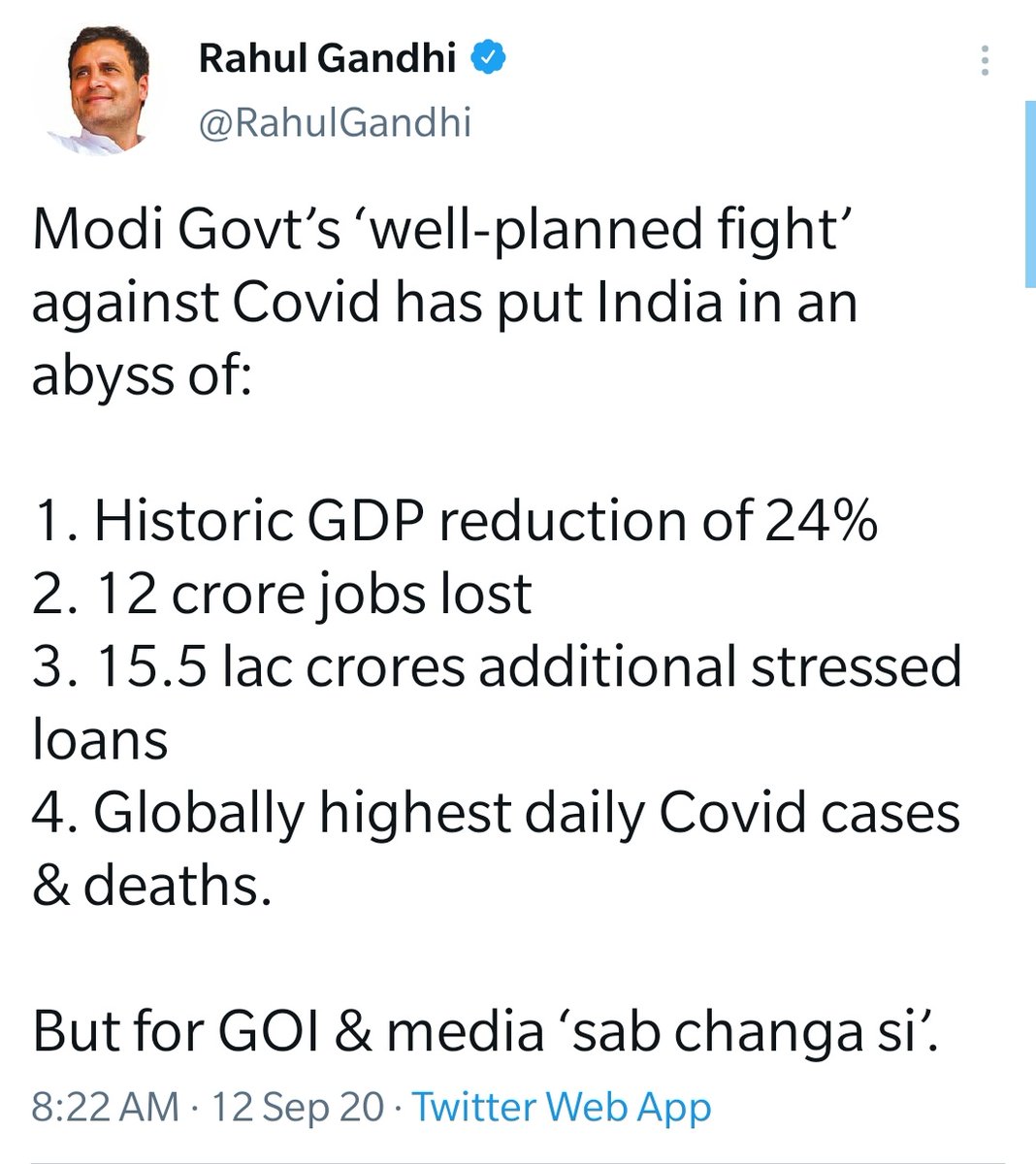 None of this suffering would happen had  @RahulGandhi been the PM.