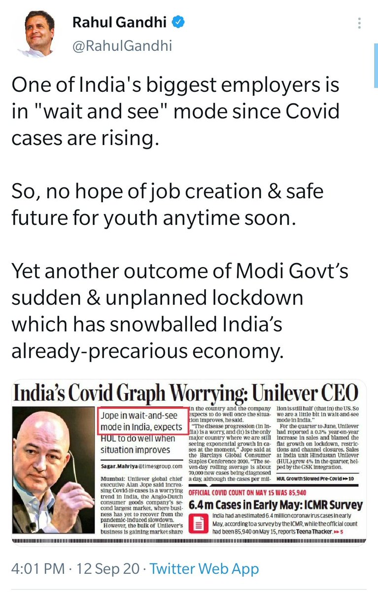 Our economy wouldn't have been such a disaster due to COVID, had  @RahulGandhi been the PM. He would understand the situation in time and would do the right thing to protect it. The first step to fixing something is admitting that there's a problem.