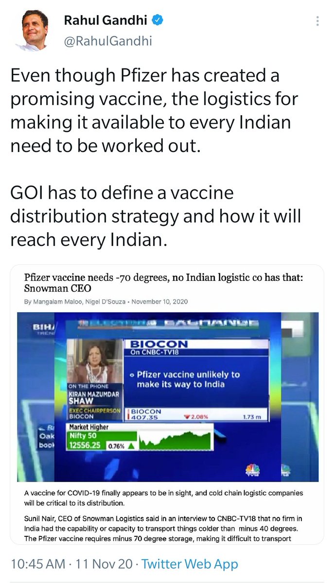 Again he expresses concern over the vaccine distribution strategy. He first spoke of it in Aug 2020. The govt STILL has no well-defined vaccine distribution strategy in place.