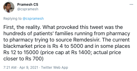 Dr. Pramesh is a highly respected and credentialed clinician. His follow-up thread on this storm-in-a-teacup explains his insights beautifully. > https://twitter.com/cspramesh/status/1380194966551494664?s=20