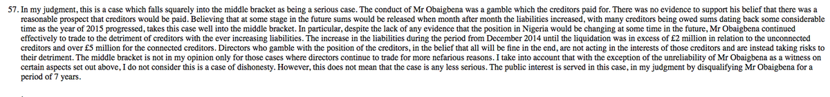 TribeBankruptcy's tweet photo. 7 year #disqualification order. Interesting that no reference to Falk, J #KidsCompany judgment in summary of legal principles in this new #disqual judgment of Rachel Agnello QC where OR also Mr. Hanon: Official Receiver v Obaigbena [2021] EWHC 852 (Ch)(08April2021) /1 https://t.co/R10nCI8M3W