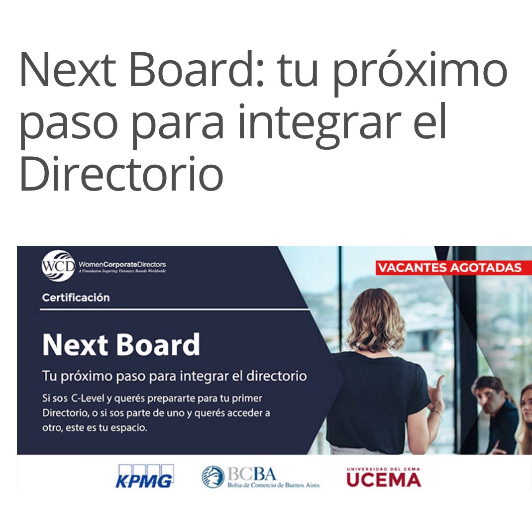 clanusocampo's tweet photo. 🆕🆙🚺 esta semana inició
#NextBoard 1a Certificación Argentina. La baja importancia de representatividad de mujeres en Directorios es un tema de agenda a nivel global. Impresionantes perfiles de participantes @WCDArgentina @BCBAar @KPMGArgentina y @UCEMA_edu felicitaciones https://t.co/IQ940gor13