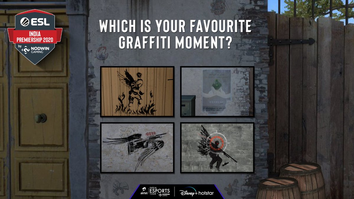 ESL_India's tweet photo. CSGO has a lot of graffiti's highlighting some epic pro plays ๐ฅ๐ฅ
Which of the awesome plays have you witnessed?โญ๏ธ
#esports #gaming #gamer #csgo #cs #counterstrike #csgoindia #graffiti #moments #proplays #proplayers #ESLindia #ESLIP2020 #nodwingaming https://t.co/l6TfQtCKvA