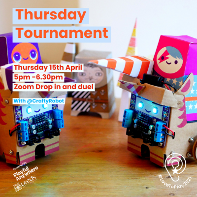 CraftyRobot's tweet photo. We'll be running a Robot 🤖 Unicorn 🦄 Jousting 🎪 Tournament on Thursday, where you'll be able to remotely control a #Smartibot unicorn with a knight on it and compete for legendary glory 👑 https://t.co/IJtg3eCVvN https://t.co/HzNIlTSDvr