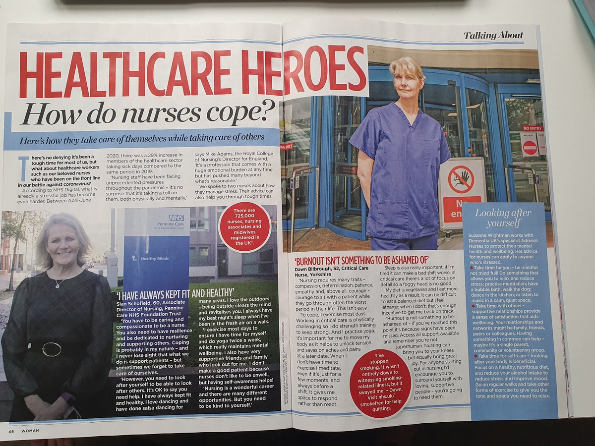 PennineCareNHS's tweet photo. "You need to look after yourself to be able to look after others. It’s OK to say you need help."

@SchofieldSian1 featured in Woman mag to talk about how she looks after herself. Plenty of exercise, yoga &amp; being kind to yourself are just some of Sian's tips.
#StressAwarenessMonth https://t.co/0bwSSJfS2L
