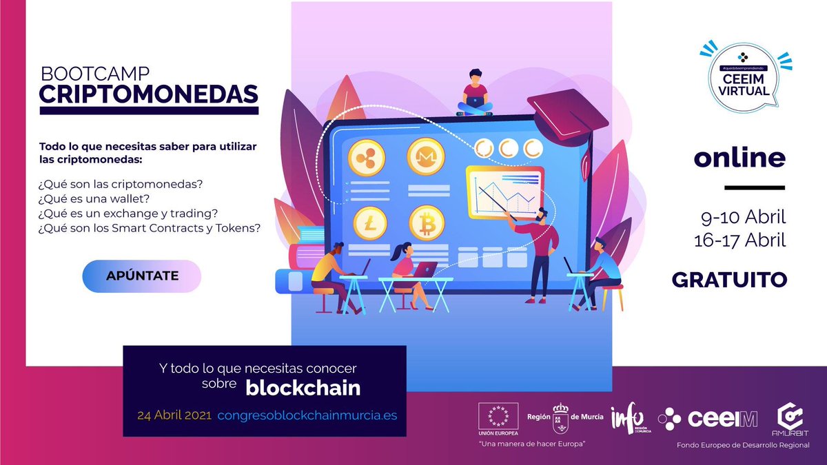 CeeiMurcia's tweet photo. ¡Comenzamos esta tarde!⚫️🔵
A partir de las 16:00h arrancamos nuestro bootcamp #criptochapa en el que aprenderás todo lo que necesitas para dar tus primeros pasos en el apasionante mundo de las criptomonedas y el #blockchain.
👉🏻https://t.co/pBGEl7342q https://t.co/ylzh9EmjQJ