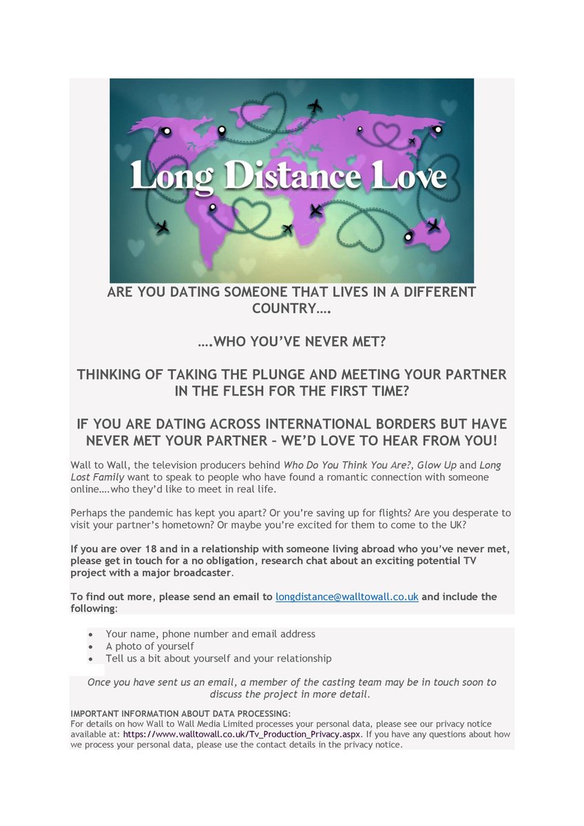 Hey <a href="/CutTheDistance/">Long Distance Relationship</a>! Would you mind helping us spread the word with a retweet, please? We're looking to speak to LDRs who have never met to help with some exciting TV research!