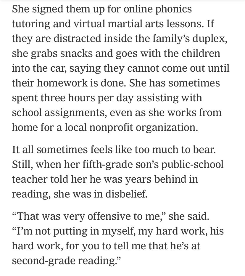 Also, this quote abt a parent offended to learn her kid’s reading is lagging seems to me more illustrative of the troubling issue of parents wanting schools to reflect back their own image of their kids than anything elseUsually we read about such things in elite privates, but: