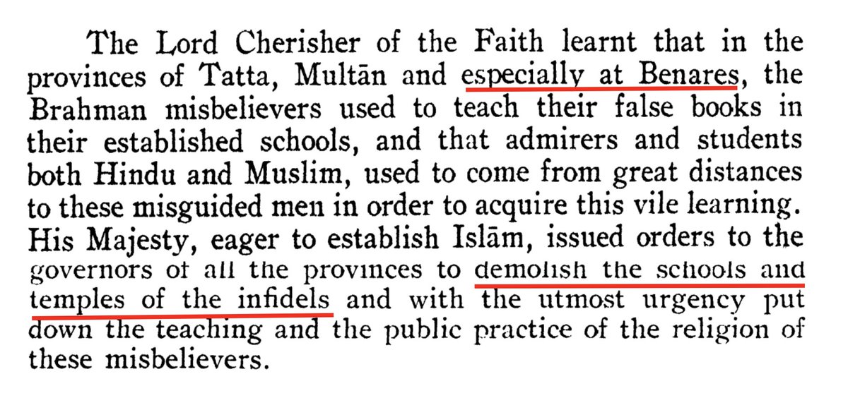 2/nThe Persian Maasir-I-Alamgiri shows how he destroyed Kashi and Mathura temples. 1st evidence is a general order for destruction of temples in Varanasi. On 9th April 1669, Aurangzeb in Islamic zeal, ordered governors to demolish schools & temples of the infidels in these areas