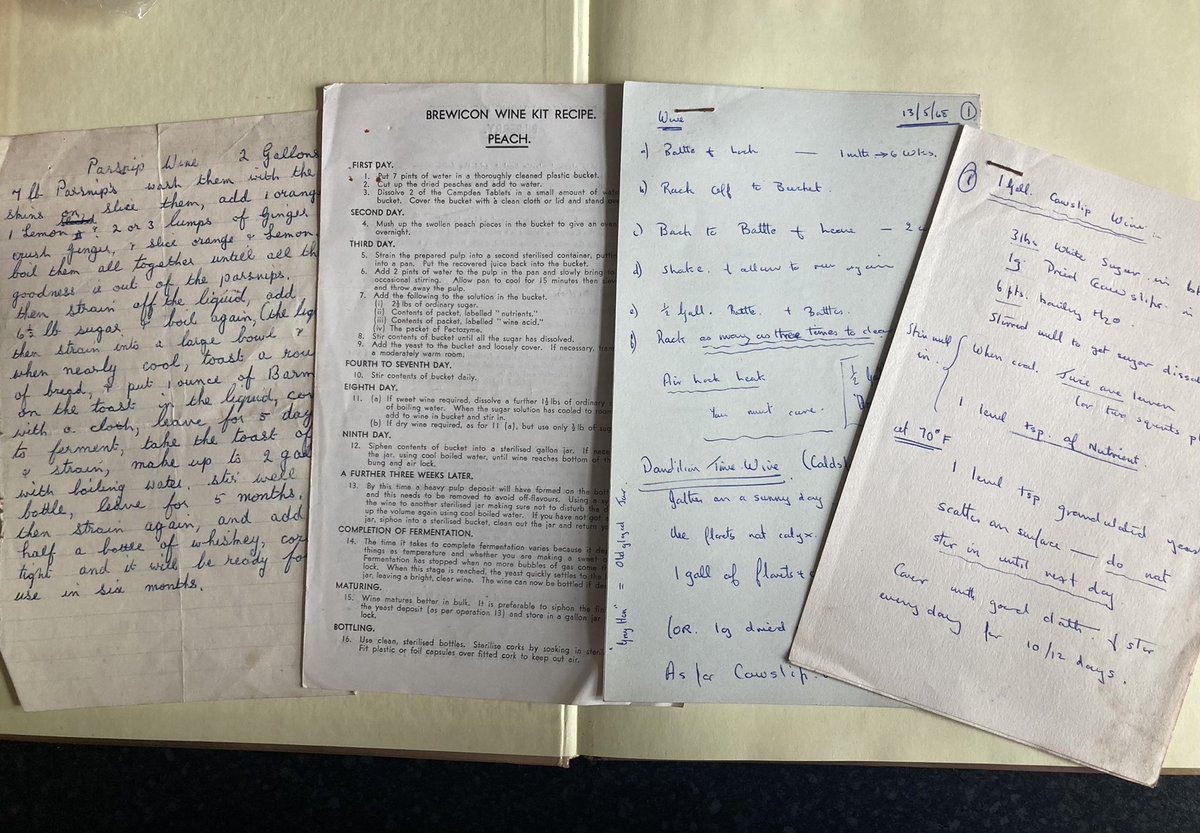 HEVallis's tweet photo. Had my best EVER find from the @leedslillibrary today. Not only an epic book on cheesecakes, but tucked in side were over ten recipes for homemade wine and liqueur 😱 Highlights include parsnip wine, peach wine and soft fruit and herb brandy 🍷 🍑 💛 https://t.co/wd0ygGIRdS