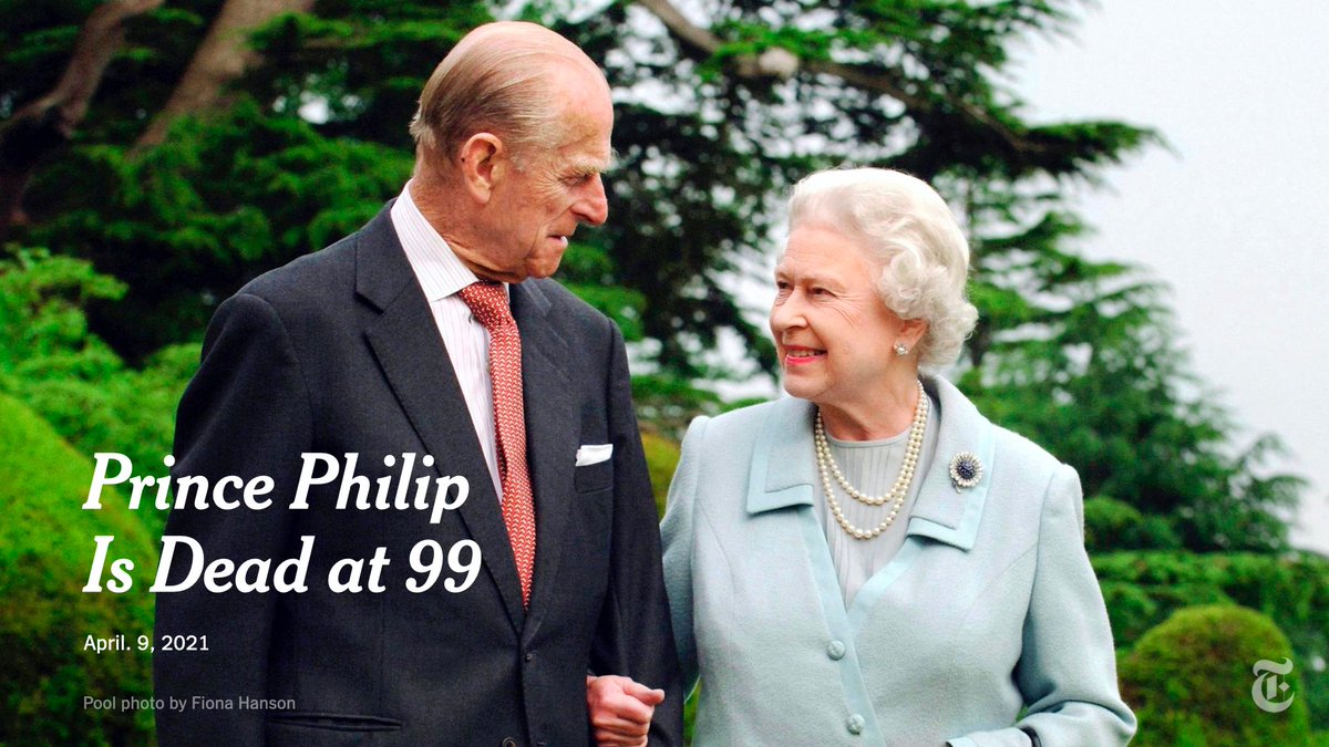 Breaking News: Prince Philip, Duke of Edinburgh, husband of Queen Elizabeth II, father of Prince Charles and defender of the monarchy, has died at 99. nyti.ms/3g96taP