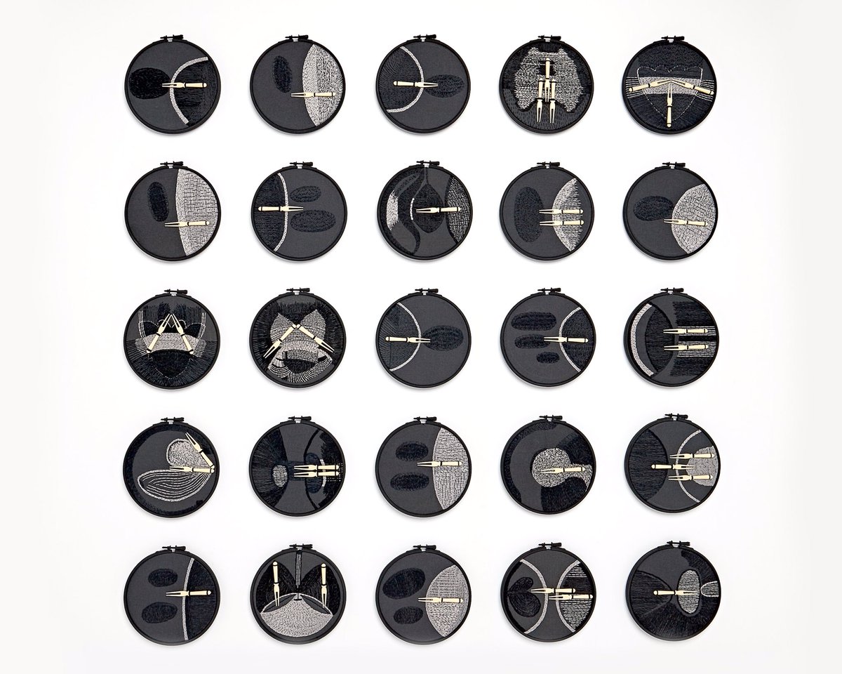 EsenKayaArts's tweet photo. #Archive30 theme today is #ArchiveObject My object collection includes this new series of works titled Iron Clouds. 25 stitched drawings made on embroidery hoops of cellular happenings within the female form. Thank you @ARAScot for this great archive sharing initiative 🙌 https://t.co/iW0r4KicnX