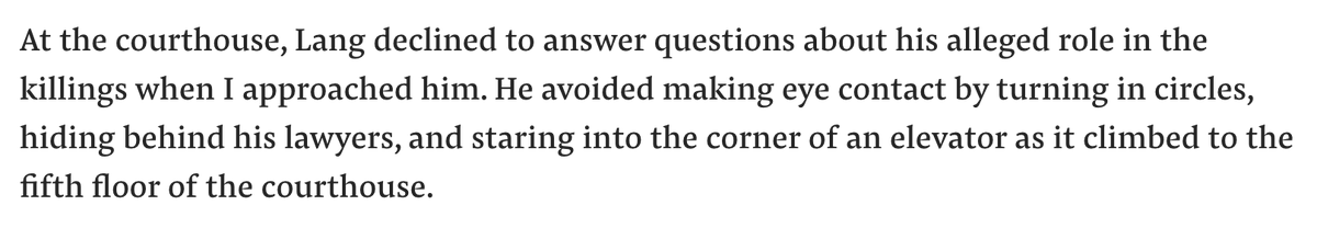 I caught up with Lang in Kyiv this February but he wasn't interested in chatting with me. This very awkward scene played out when I approached him in the lobby of a Kyiv courthouse, where he was fighting extradition to Florida to face trial for the Lorenzo killings.