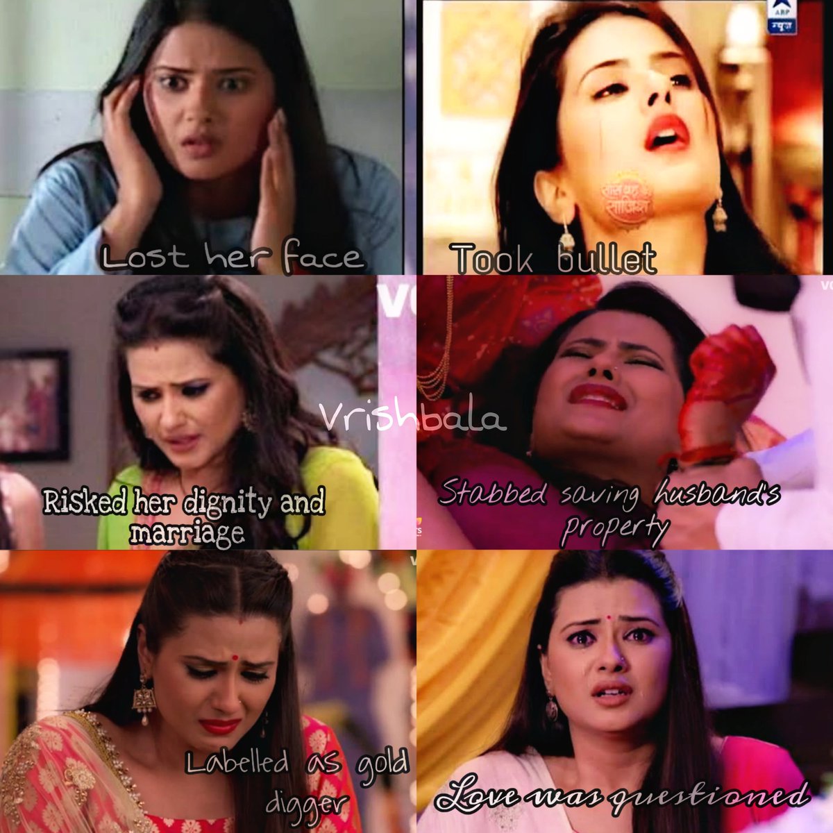 VRishbala's tweet photo. A girl who:
Lost her face saving her boss..
Took bullet for whom she had feelings for..
Risked her dignity and marriage for her family's repu.
Got stabbed saving husband's wealth
Labelled as gold digger
Who's love was ?
Tanujaa💔😭
#KasamTerePyaarKi
#KratikaSengar
Idea:@FcKrasha https://t.co/WcO99O1AGa