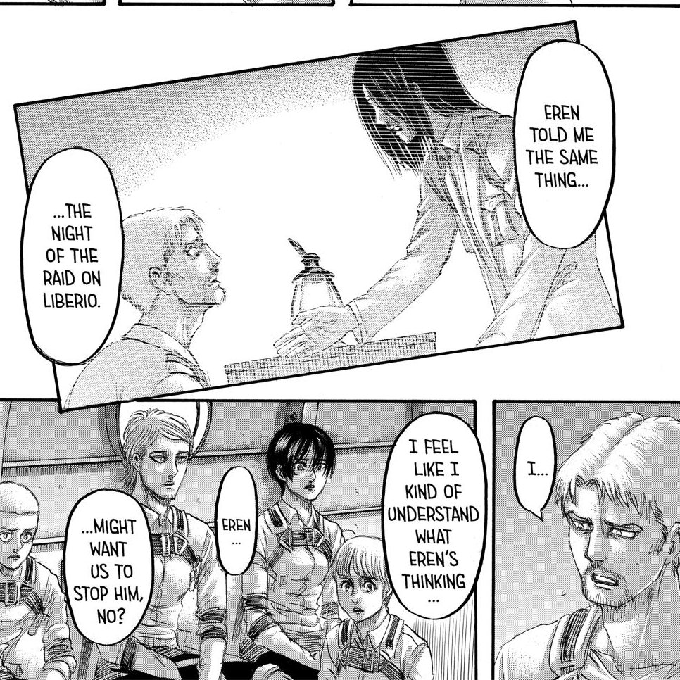 The idea that Eren wanted someone to stop him was also brought up in the story and was one of the main theories for the last couple years so my reaction was a little like "Oh, so it did turn out like that after all" I wasn't really shocked because it was always on the table.