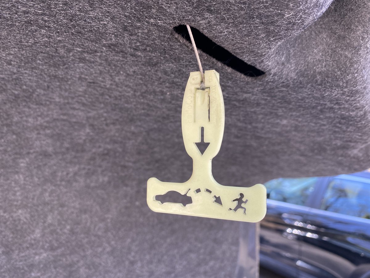 I love how Ford had the foresight to put in this lovely, glow-in-the-dark handle for anyone who may be stuffed in the trunk. Gotta love the instructional graphic. Need to use this in my writing. #FordEscape