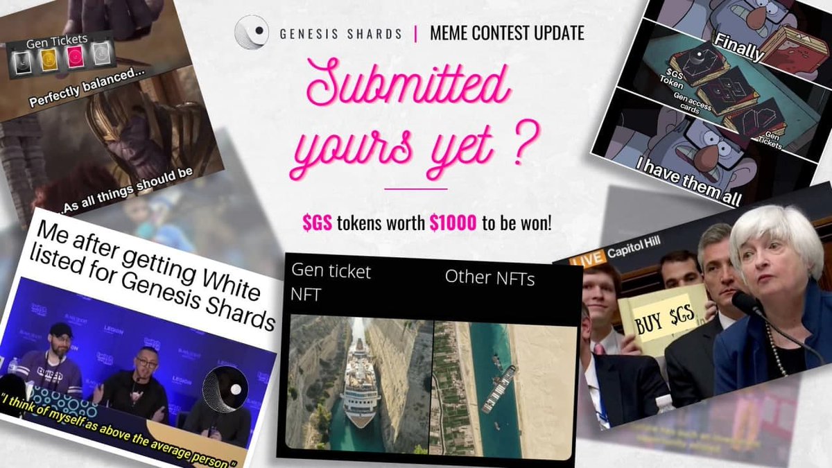 GenShards's tweet photo. We've received some 🔥 memes from the #GenesisShards 💎community as part of our contest 🏆.

To keep the fun rolling, we've extended the contest till Monday, Apr 12th (11:59pm UTC) 🥳

Create, tag, submit here: https://t.co/jG0qTpgxsT to join the fun &amp; games 📈

#NFT #Memes https://t.co/r5i5WeBhET
