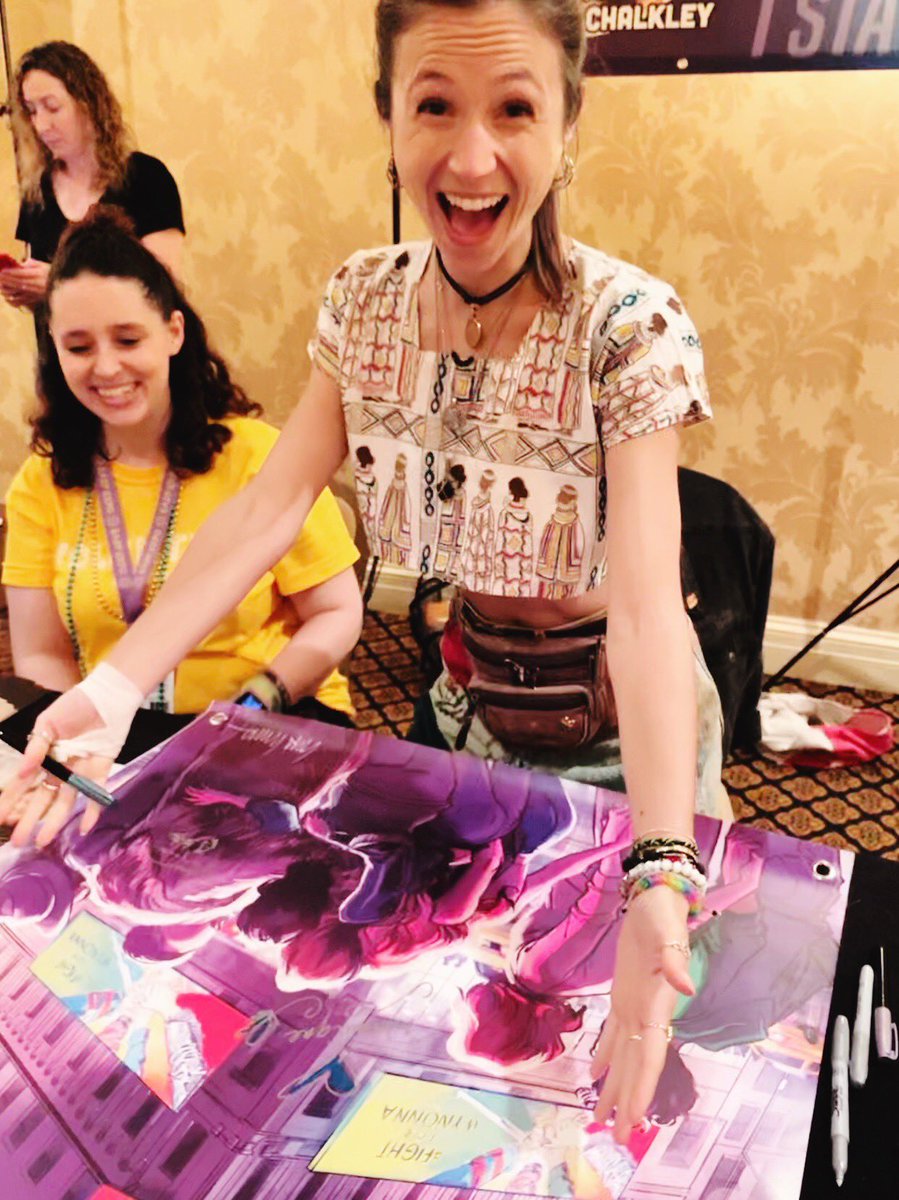 Two. The  #WynonnaEarp   cast has been SO GRACIOUS to make time and stop lines to sign my banners so we can raffle them off for  @Love146. I don’t know the total amount off hand but we’ve raised tens of thousands of dollars to fight child trafficking. THANK YOU!!! Always. 