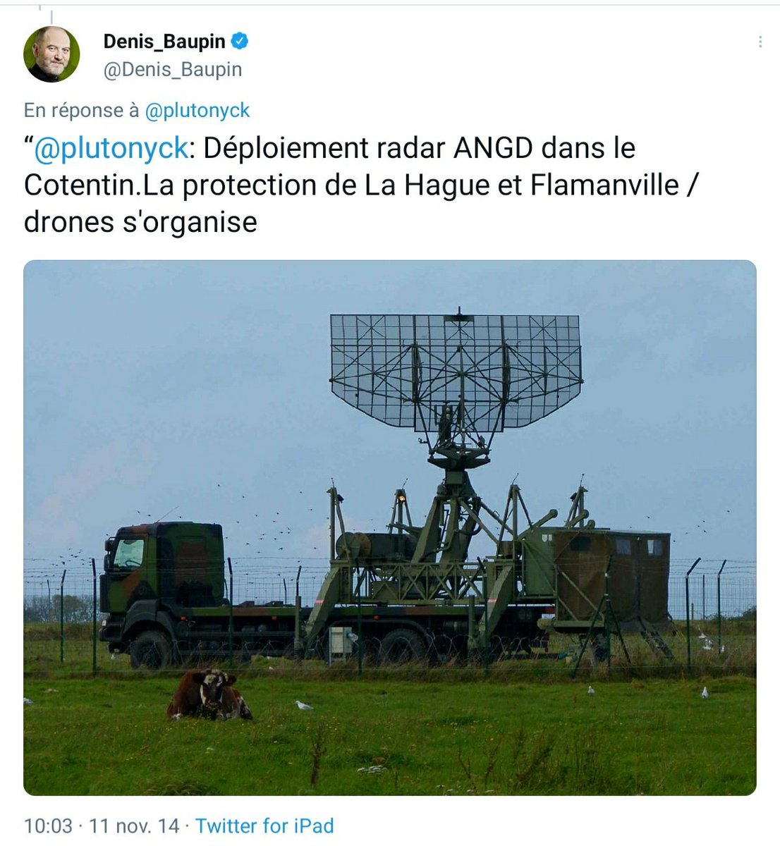 36 Mais en coulisses ces évènements ont été pris très au sérieux. Des radars ANG ont été déployés comme notamment dans le cotentin pour protéger les sites nucléaires de la Hague et Flamanville comme l’indiquait ce député à l’époque.