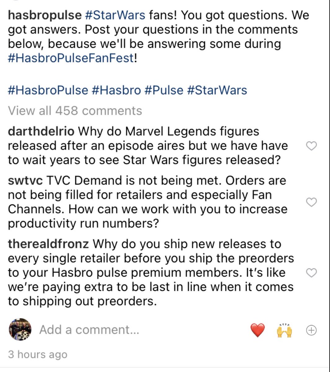 TheRealDFronz's tweet photo. @Hasbro I’d love to see these three questions answered today. #ActionFigureTherapy #HasbroPulseFanFest https://t.co/UxcBwUdAVs