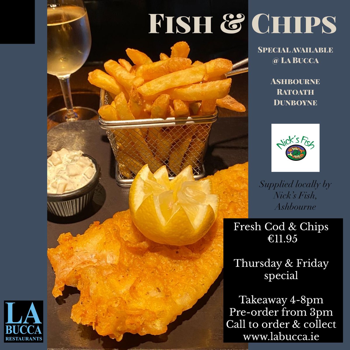 Friday favourite #fishandchips <a href="/Nicks_Fish/">Nick's Fish</a> <a href="/BuccaNews/">La Bucca Restaurants</a> #supportlocal