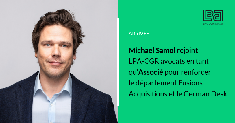 [Arrivée] Michael Samol rejoint <a href="/LPALAW/">LPA-CGR avocats</a> en tant qu’Associé pour renforcer le département Fusions - Acquisitions et le German Desk.
Lire le communiqué de presse : bit.ly/3dT2wnT
#FusionsAcquisitions #Fusac #GermanDesk #Rechtsanwalt
