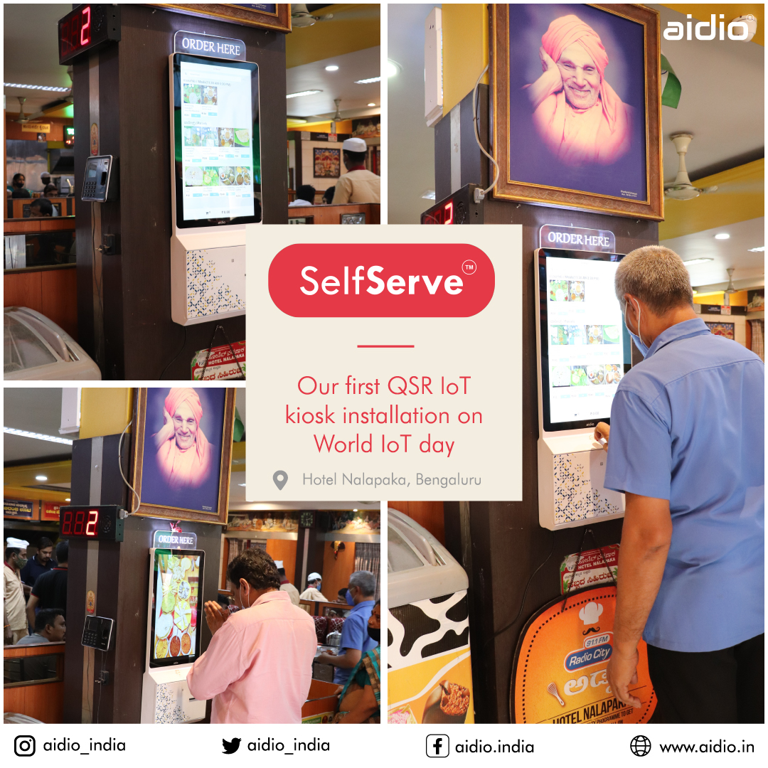 aidio_india's tweet photo. Our first QSR IoT kiosk installation on World IoT Day 🎉

#selfserve #kiosk #selfservice #qsr #restaurant #newproduct #aiddition #aidio #nalapaka #hotelnalapaka #bengaluru #innovation #digitaltransformation https://t.co/8KqLvCIzeU