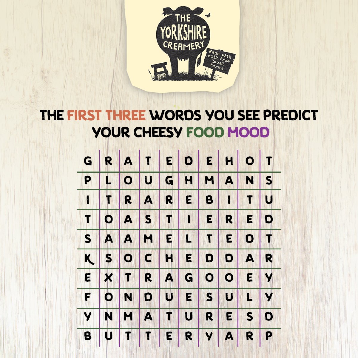 The first three words you find sum up your summer food mood. What did you find? 🧀
