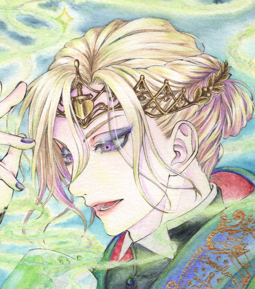 blonde hair purple eyes solo traditional media 1boy open mouth male focus  illustration images