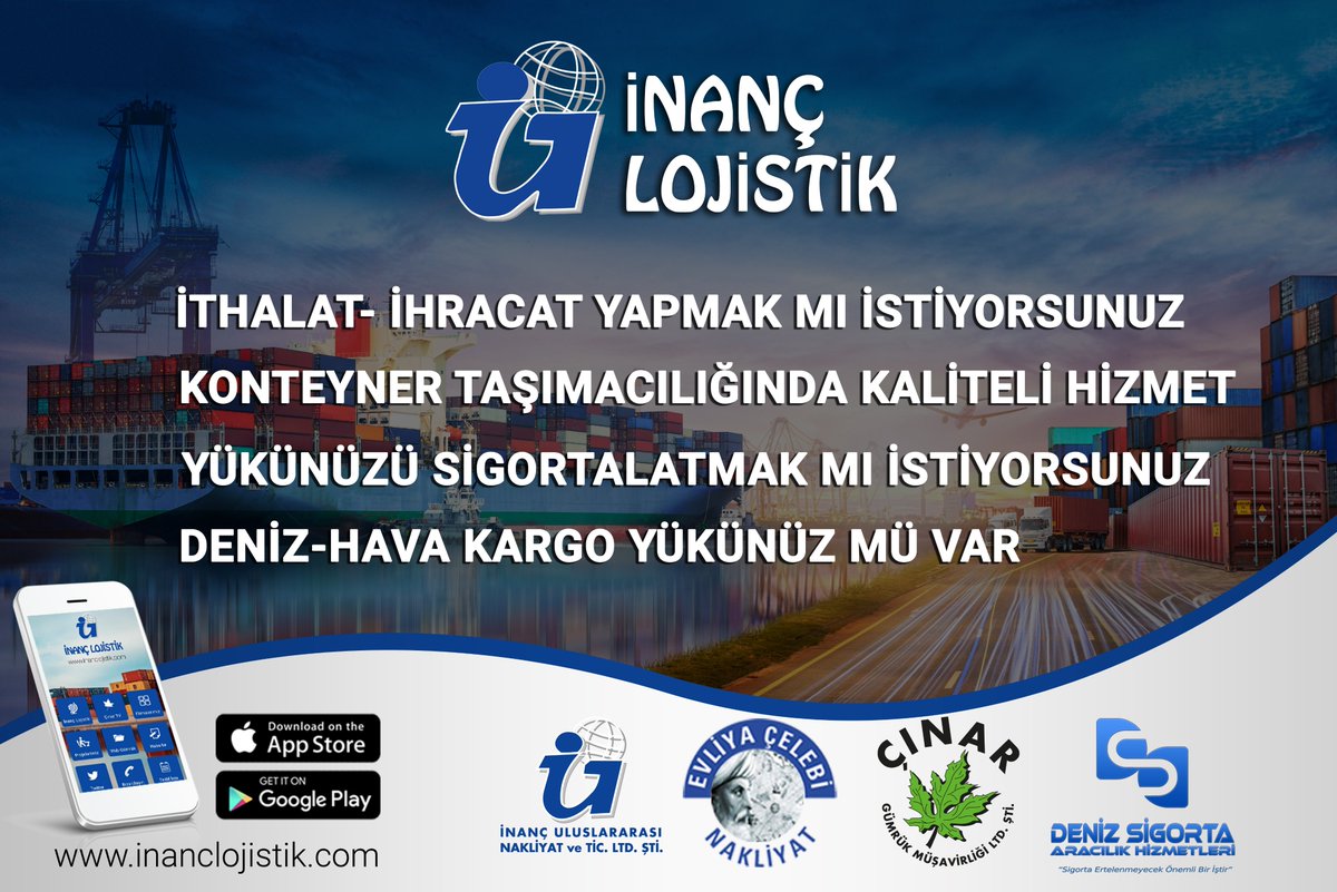 Tek Vekalet ile Türkiye'nin tüm gümrük bölgesinde İnanç Lojistik sayesinde işlem yapabilirsiniz.

İthalat, İhracat, Teşvik, Sigorta, Konteyner Taşımacılığı, Hava-Deniz Kargo Taşımacılığı 
inanclojistik.com @havvafirdevs_k <a href="/nkulunk/">Nejdet Külünk</a> #import #Export