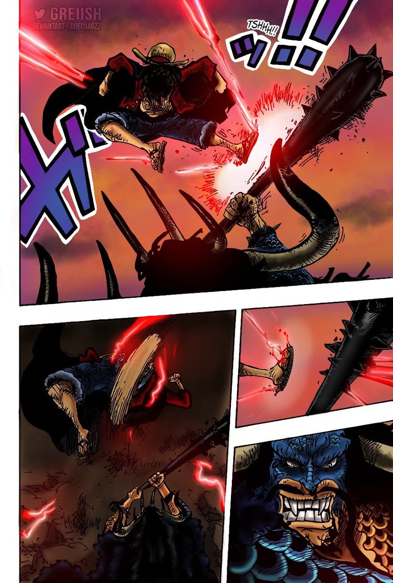 Grecia Luffy Vs Kaido This Time I Colored 3 Epic Pages From One Piece Chapter 1010 Thank You Tcbscans For Featuring My Colored Pages Aussi Publie Dans