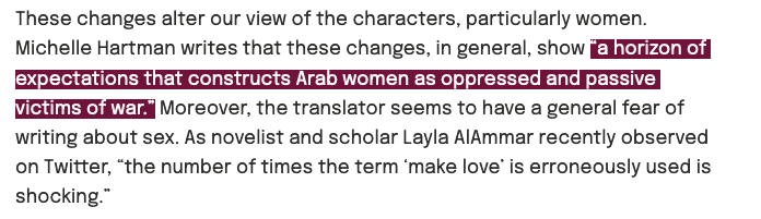 Specifically with regard to Arab women and stories from the Middle East, these expectations can change how the work is read, and indeed what the work is trying to say. As Qualey writes: 3/