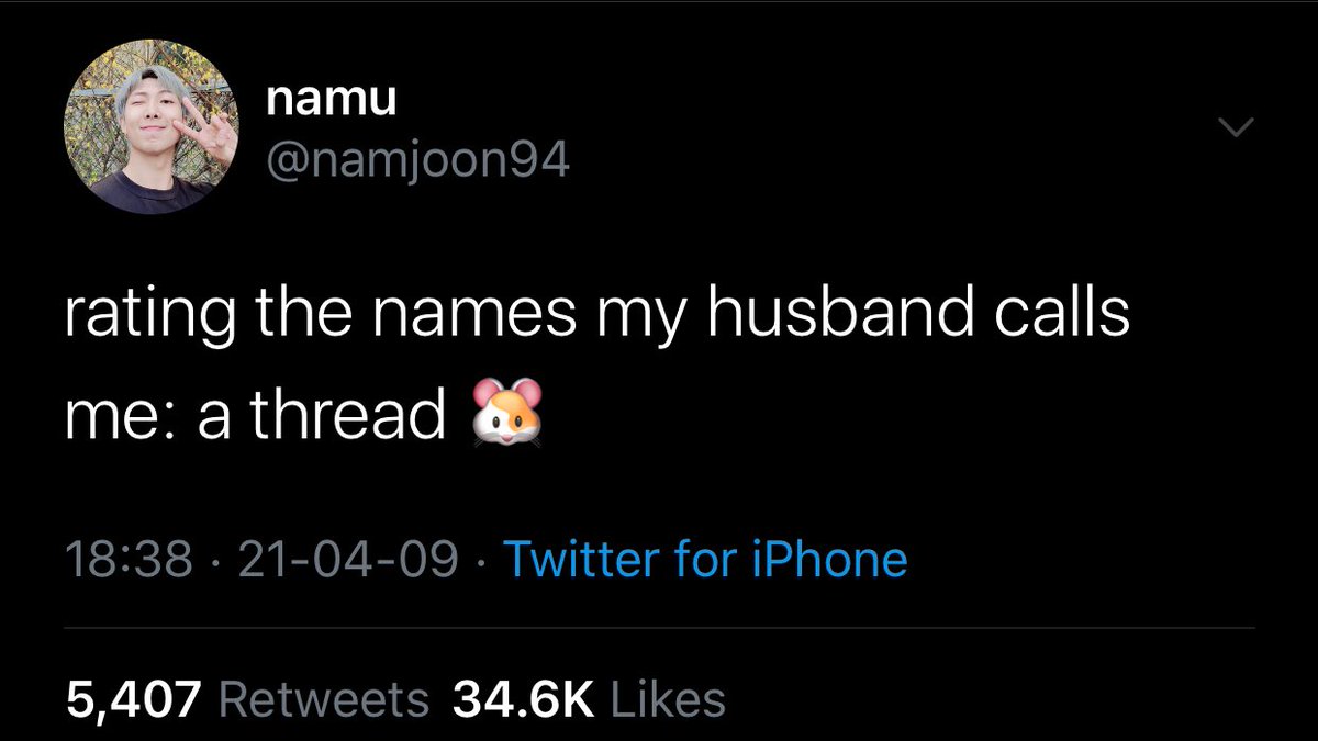 rating the names my husband calls me: a thread  (namjin version)