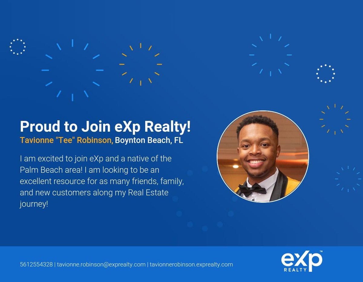 BasedTeee's tweet image. I’m excited to start my new Real Estate Journey in South Florida with eXp Realty and The Dolphus Group! 

Looking forward to making an impact in our area and helping who I can! 

Check out my Facebook Business page @TeeRobinsonRealtor!