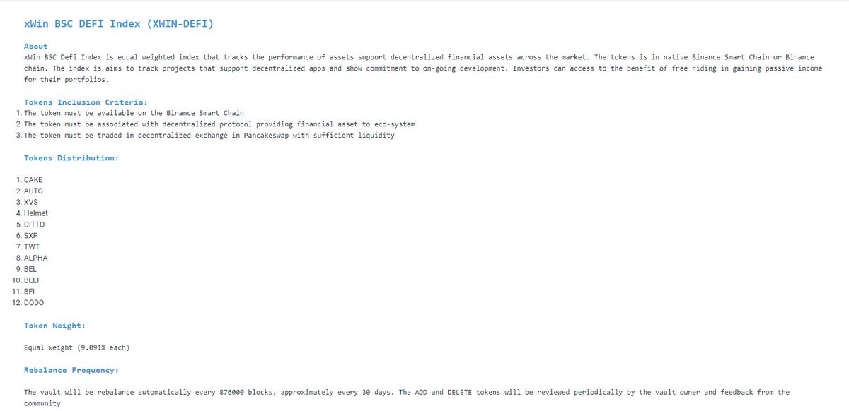 2) Index Vault provides you with all the necessary information: Price Chart, Token Weight etc.Unit Price of the Vault is tracked by  @BandProtocol  $BAND &  @PancakeSwap  $CAKE