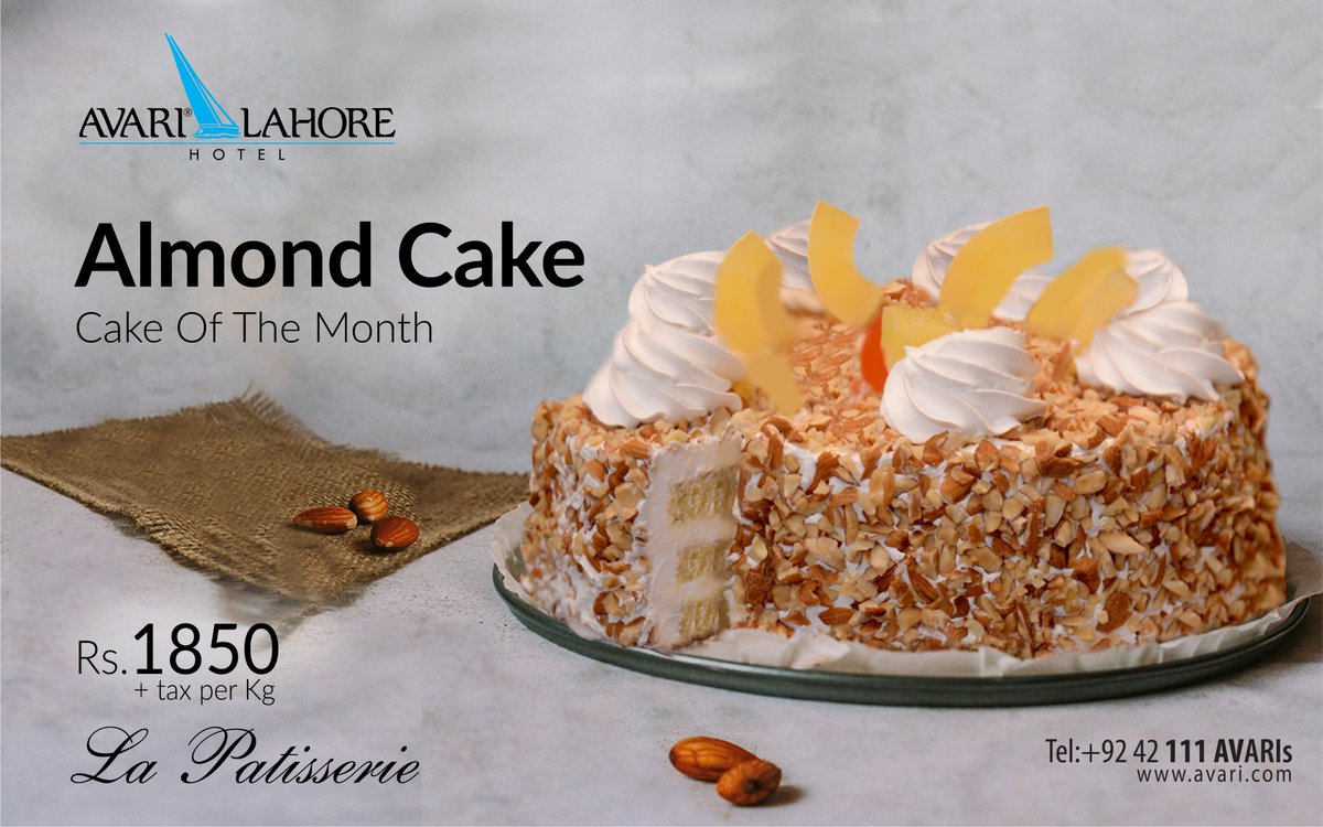 Don't miss our scrumptious Almond Cake !!

#cakeofthemonth #lapatisserie #avarihotellahore #bakery #specialcakes #swettooth #Lahore #almonds