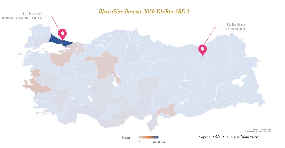 2020 Yılı İllere Göre İhracat Haritası🇹🇷