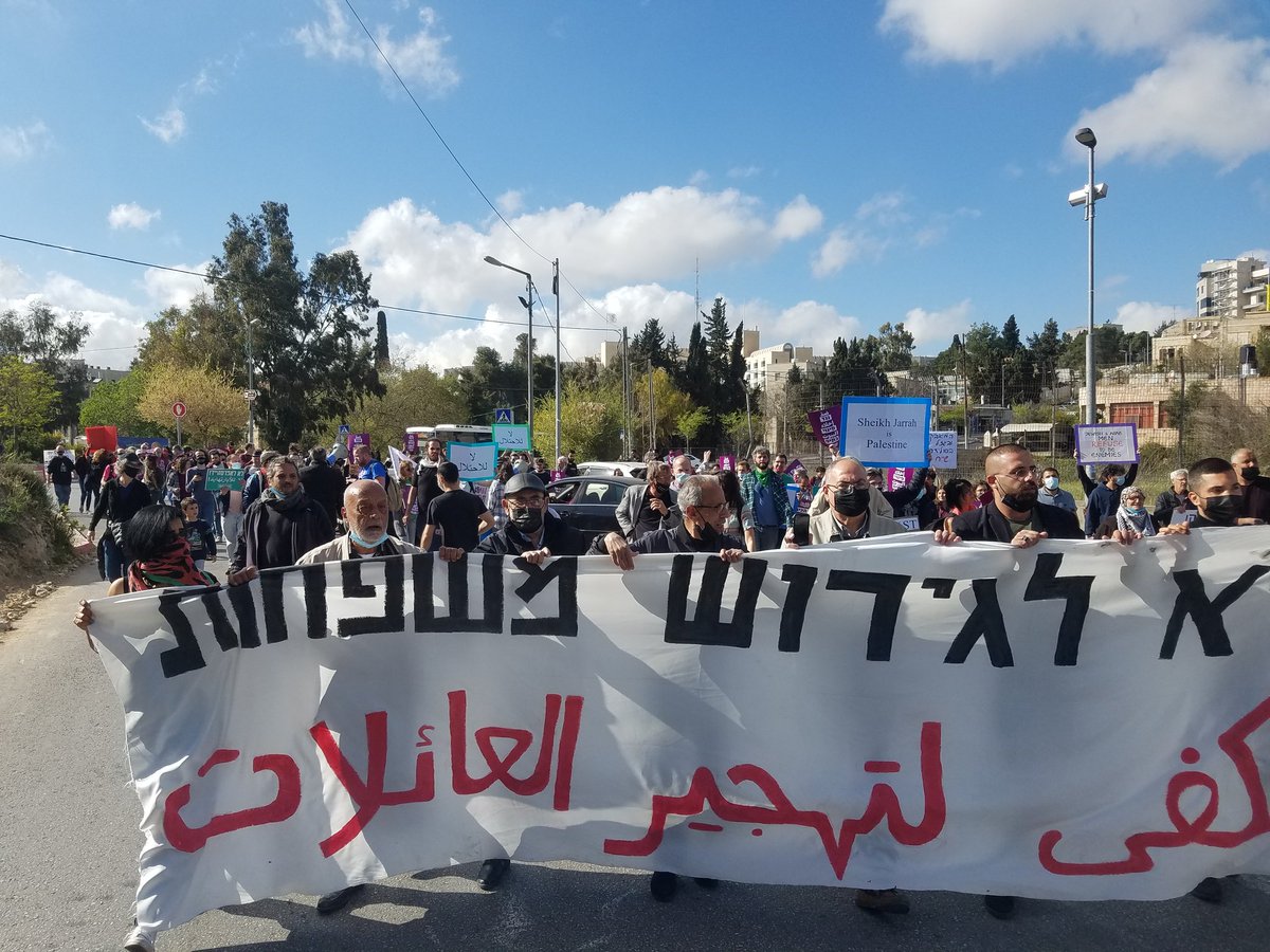 RIGHT NOW: Hundreds of Palestinian and Israeli activists are in Sheikh Jarra, on occupied East Jerusalem protesting the theft of Palestinian homes by illegal settlers.