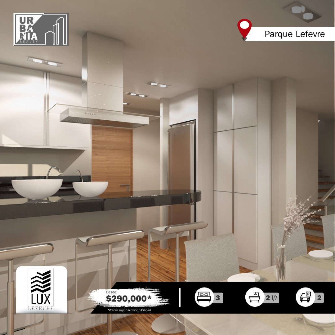 Proyecto Lefevre Lux, exclusivas viviendas 🏡 de 2 niveles con finos acabados y amenidades para el disfrute de tu familia👪. 

📍Ubicado en Santa Elena - en Parque Lefevre. 

Más información:
📞282-0110 📲6335-5674
📍Street Mall, Oficina 522
📧urbaniarealty.com