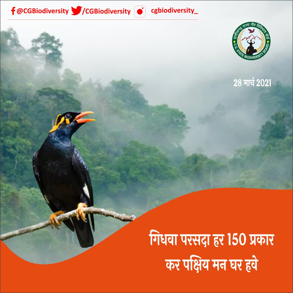 CGBiodiversity's tweet photo. Message of the Day!
गिधवा परसदा में 150 प्रकार के पक्षियों का अनूठा संसार है
#Biodiversity2020 #CGSBB @CGBiodiversity @UNBiodiversity @UNDP_India @UNEP @UNFCCC @IFS_Officers @beingIFS @frlht @ChhattisgarhIFS @centralIFS #theABSweALLneed #NagoyaProtocol #AccessAndBenefitSharing https://t.co/AmfgWoVOsi