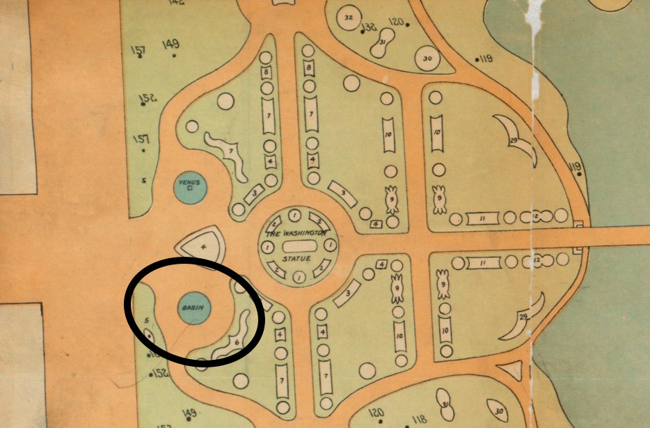 Floridian beasts these were not. And they didn't lurk in the lagoon near the Swan Boats, so far as I can tell. Instead, they were in a "basin" near Comm Ave./Arlington entrance. Here's Doogue's map from 1901 from  @bplmaps. The basin is now a fountain called "Boy & Bird"