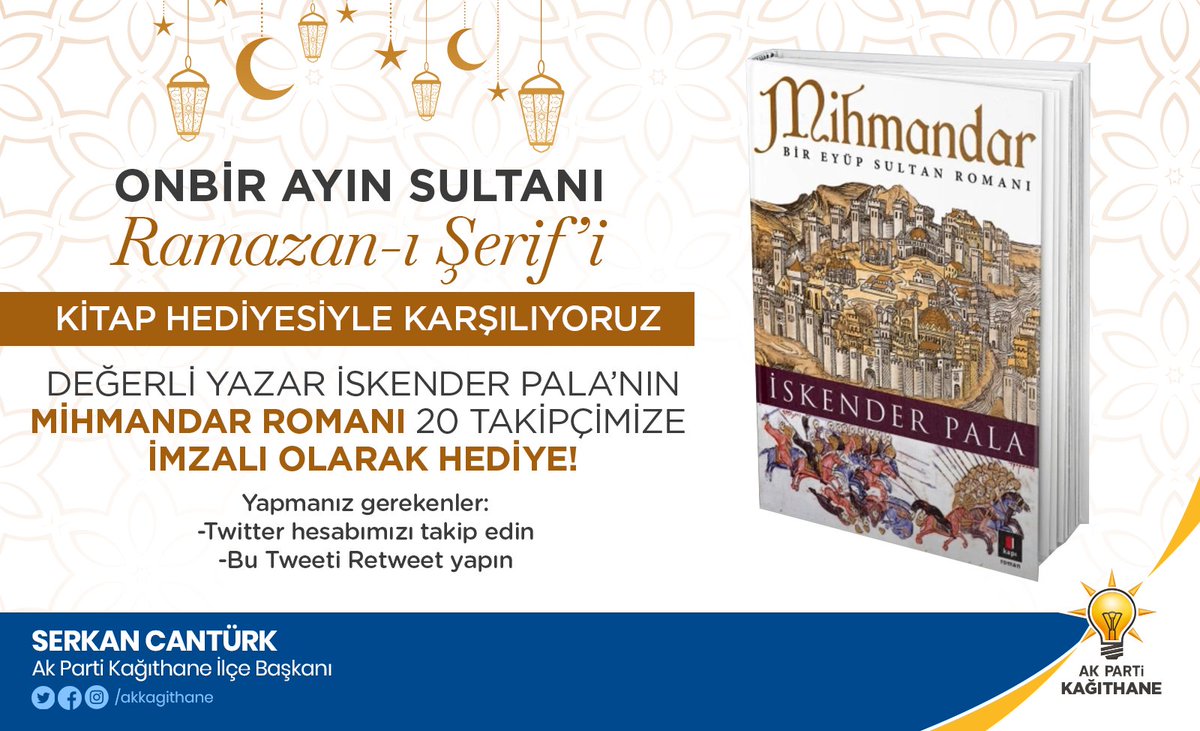 📢 Ramazan-ı Şerif'i kitap hediyesiyle karşılıyoruz😊

İskender Pala'nın "Mihmandar" Romanını, 20 takipçimize yazarımızdan adınıza imzalı olarak hediye ediyoruz.

Yapmanız gerekenler:
📌Twitter hesabımızı takip edin
📌Bu Tweeti Retweet yapın

📅Son katılım tarihi: 16.04.2021
