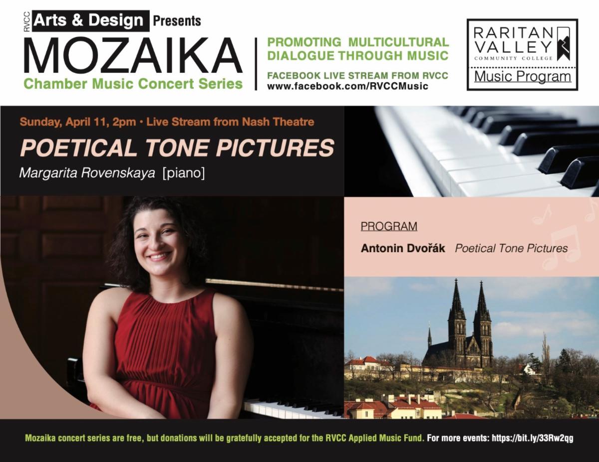 Next Offering in Mozaika Series from RVCC Sunday's concert features pianist Margarita Rovenskaya, who will be performing the complete Poetic Tone Pictures, Opus 85 by the great Czech composer Antonin Dvorak (1841-1905). Join us at facebook.com/RVCCMusic. conta.cc/3fW0OVp