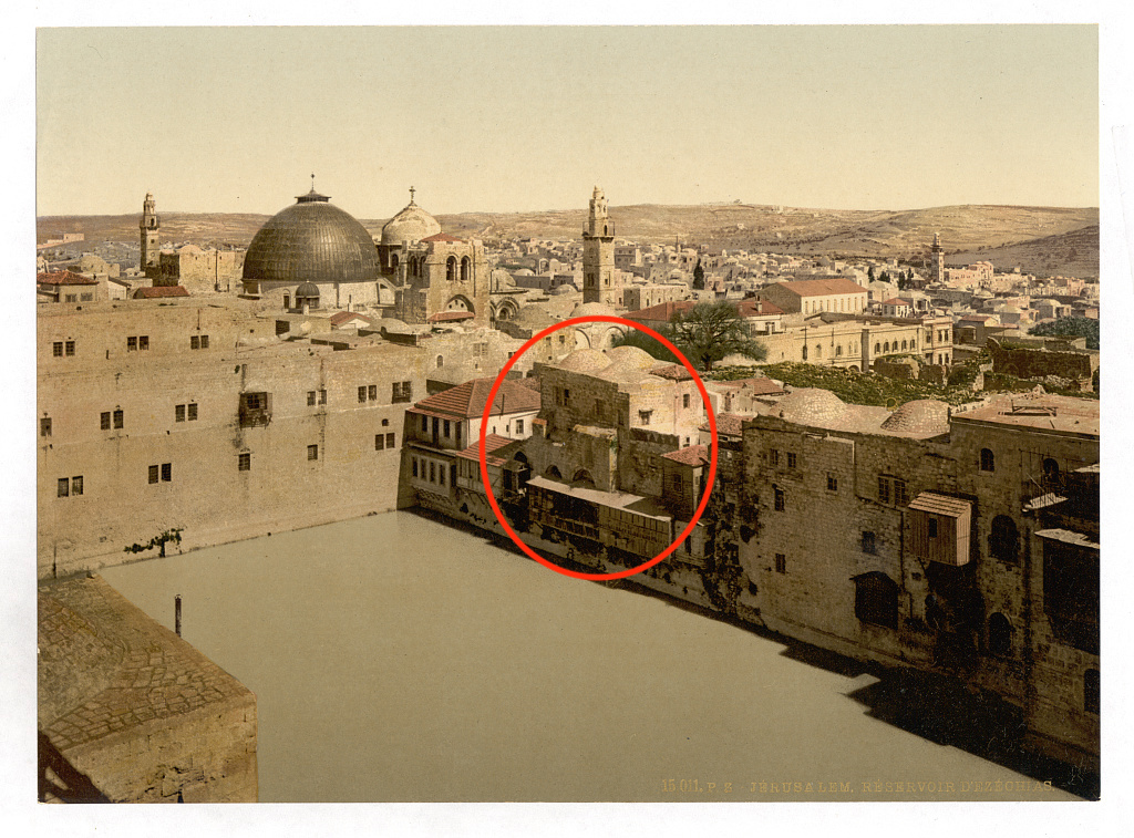 In the 1870s and early 1880s, Shapira had a shop on Christian St. (now generally called Christian Quarter Rd.), looking out on Hezekiah's Pool.Photochrom image c. 1890s via Library of Congress https://www.loc.gov/pictures/item/2002725002/