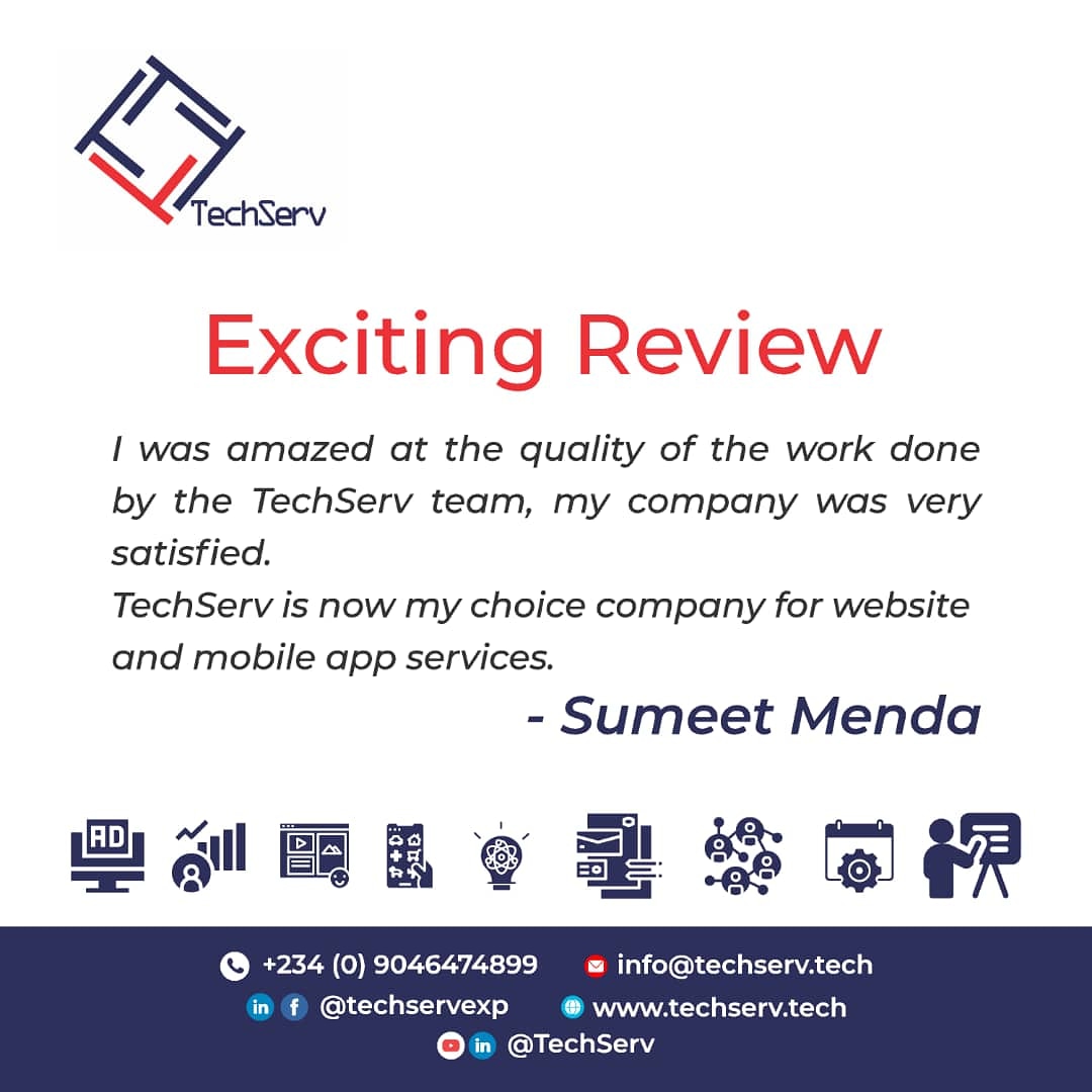 techservexp's tweet image. Thank you Sumeet for your kind words.

#TechServ #website #websitedesigner #webdesignerinlagos #webdesignerinnigeria #mobileappdeveloper #mobileappdesign #branding #advertising #training #digitalmarketing #eventmanagement #training