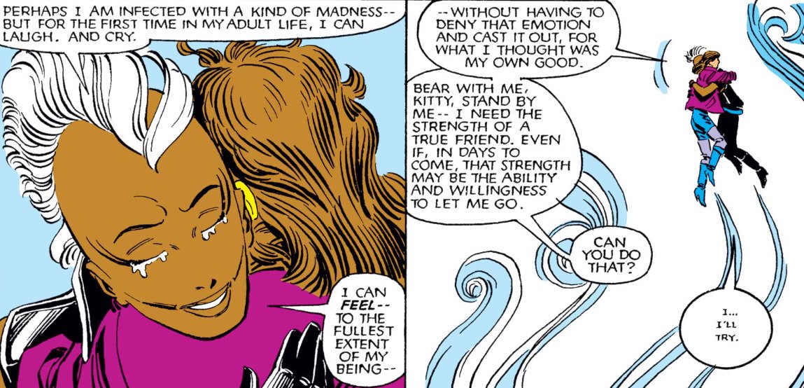 ...that UXM #180 brings some form of resolution to the tensions between the two, because if I'm being frank, Kitty's attitude was quickly becoming... grating.The two women embrace- not as mother & daughter- but more importantly, as friends.Kitty still might not understand...