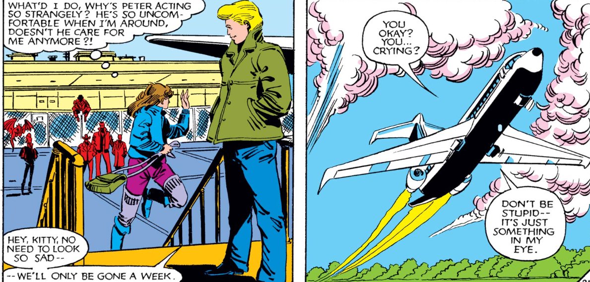 ...but she's at least willing to try.Kitty & Doug board the plane for Massachusetts (which given the fact that they live in Westchester is completely unnecessary but I digress...) and arrive at the Academy, only for Kitty's worst suspicions to be confirmed:Emma Frost is back.