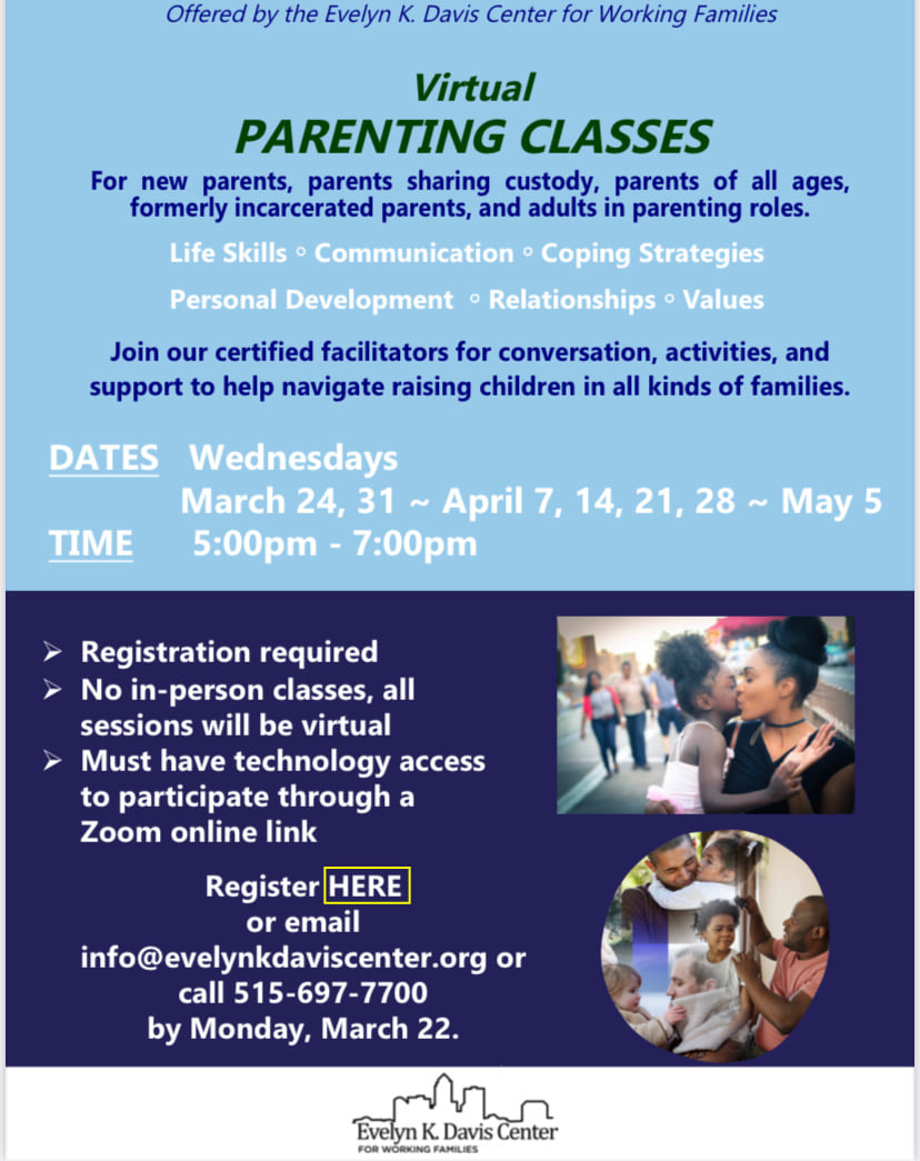 Join our certified facilitators for conversation, activities, and
support to help navigate raising children in all kinds of families.

More information below! Register Here:
dmacc.zoom.us/.../tJIrduqppz…...